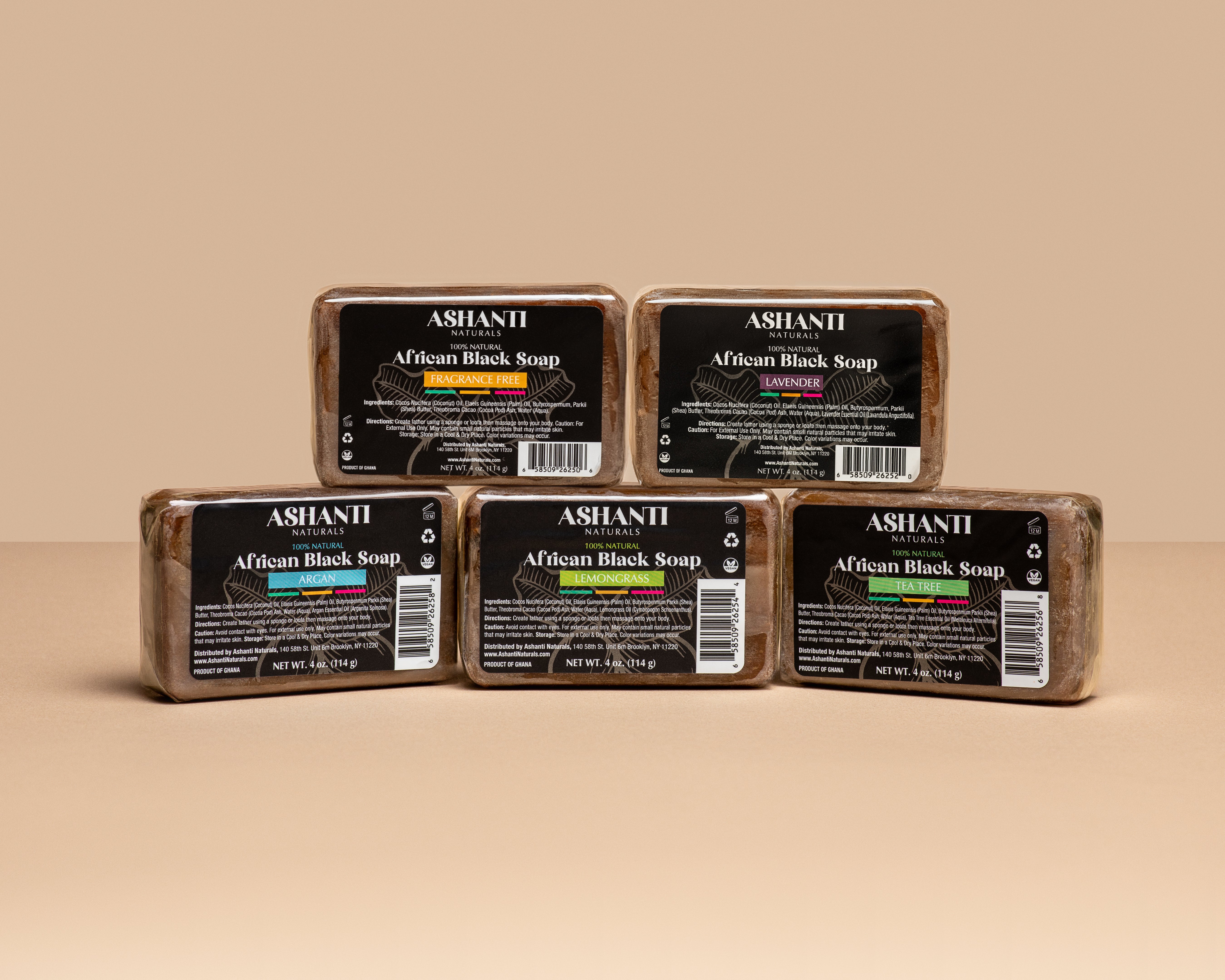 ASHANTI NATURALS 100% African Black Soap - Fragrance Free